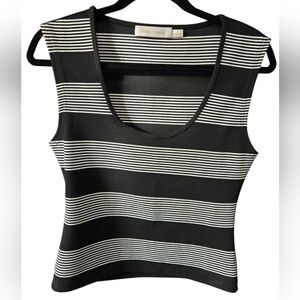 Bishop + Young Black and White Striped Pique Tank Top Shell - S